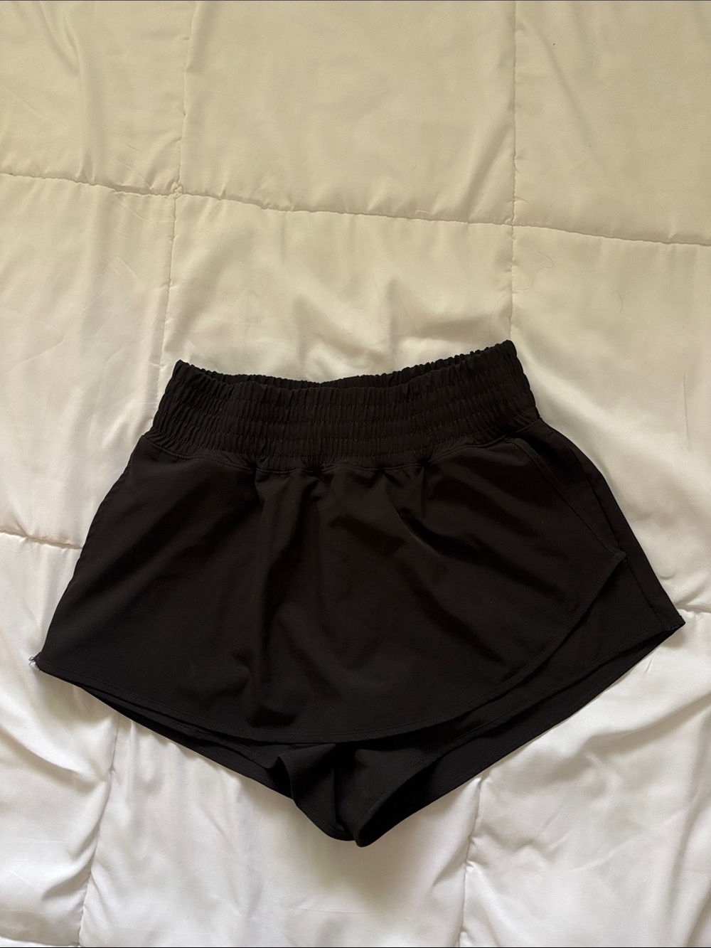 Women's Black Athletic Shorts with High Smocked Waist